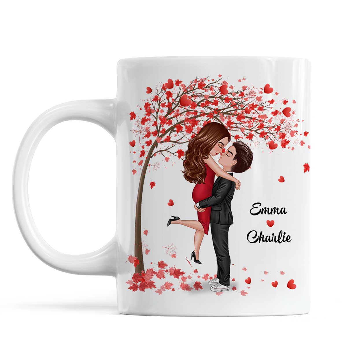 Hugging Doll Couple Under Red Tree Anniversary Gift For Him For Her Personalized Mug - Image 2