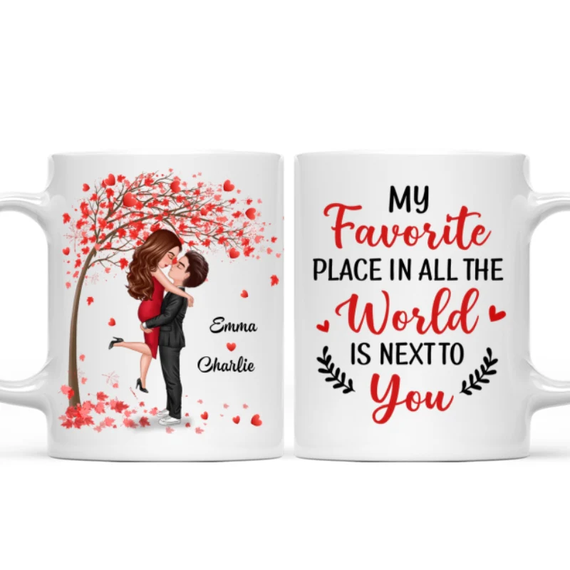 Hugging Doll Couple Under Red Tree Anniversary Gift For Him For Her Personalized Mug - Image 4