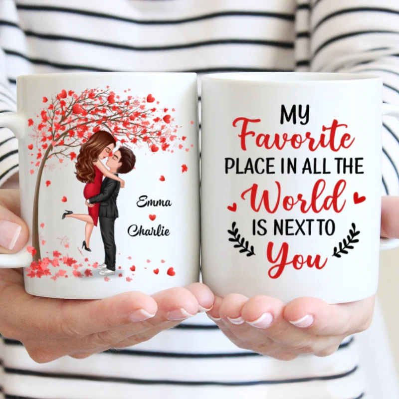 Hugging Doll Couple Under Red Tree Anniversary Gift For Him For Her Personalized Mug - Image 5