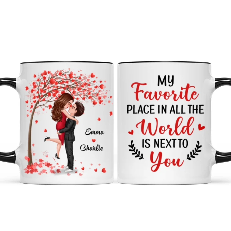 Hugging Doll Couple Under Red Tree Anniversary Gift For Him For Her Personalized Mug - Image 6