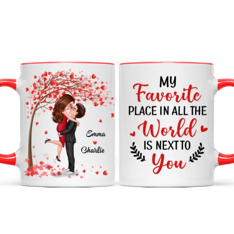 Hugging Doll Couple Under Red Tree Anniversary Gift For Him For Her Personalized Mug - Image 8