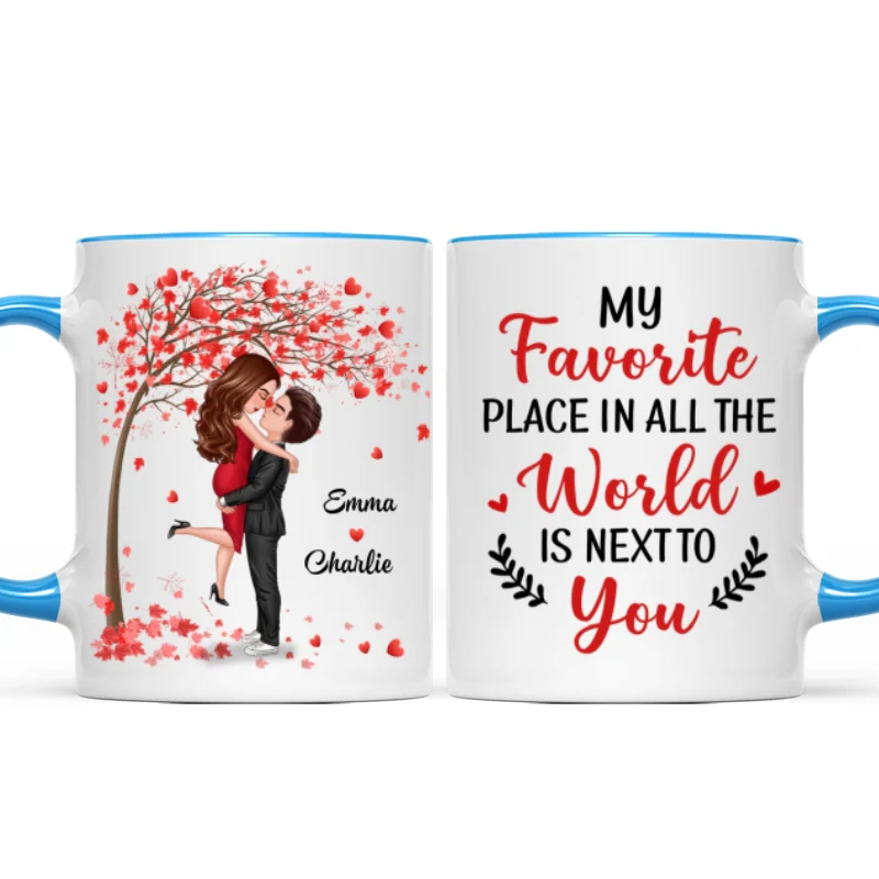 Hugging Doll Couple Under Red Tree Anniversary Gift For Him For Her Personalized Mug - Image 9