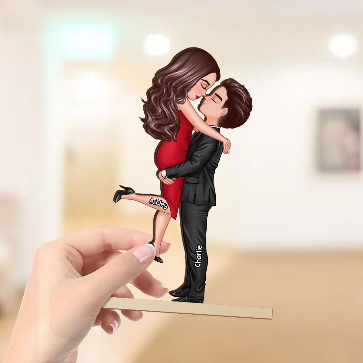 Hugging Kissing Couple Home Decor Gift For Him Gift For Her Personalized Standing Wooden Plaque - Image 4