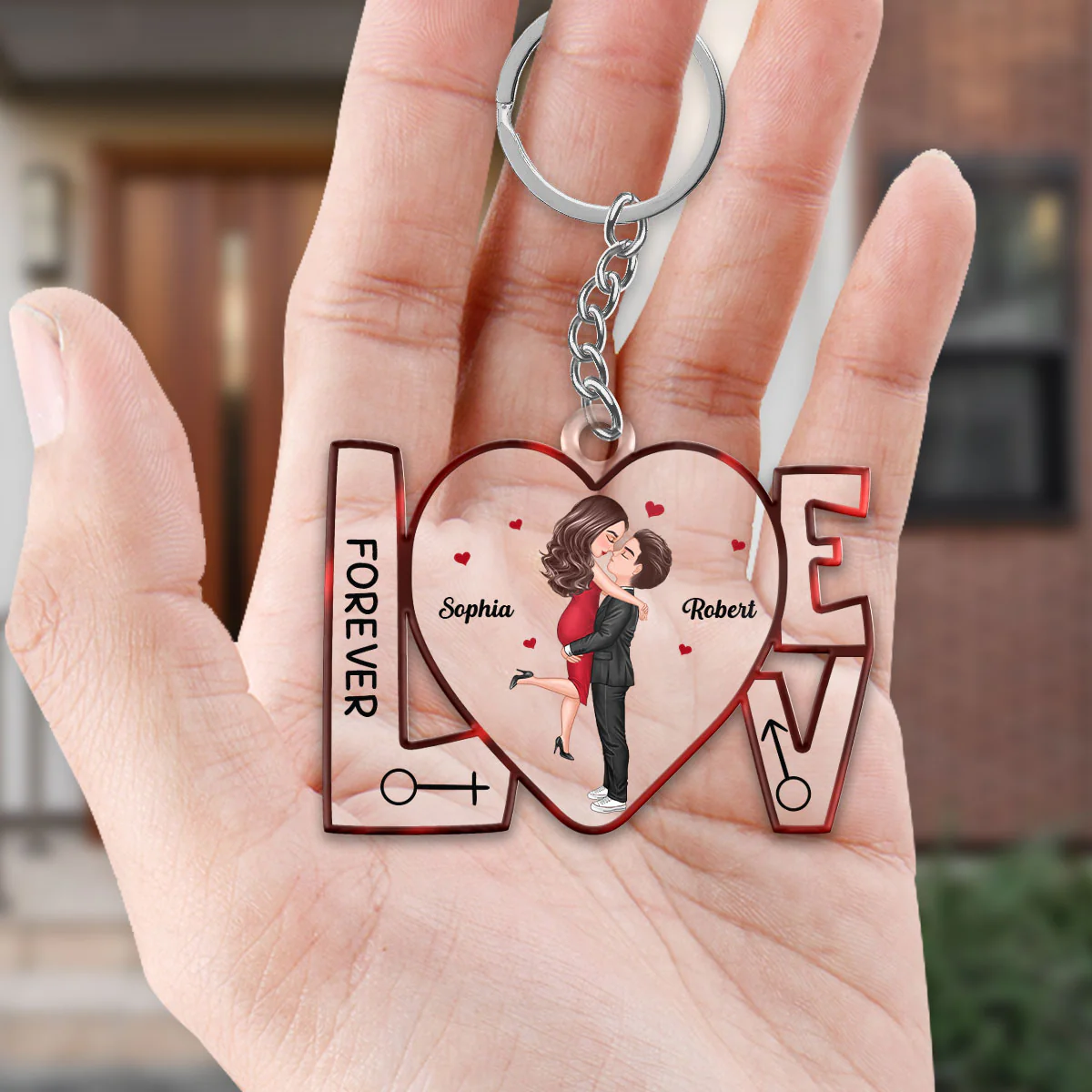 Hugging Kissing Couple In Love Anniversary Gift For Him Gift For Her Personalized Acrylic Keychain - Image 3