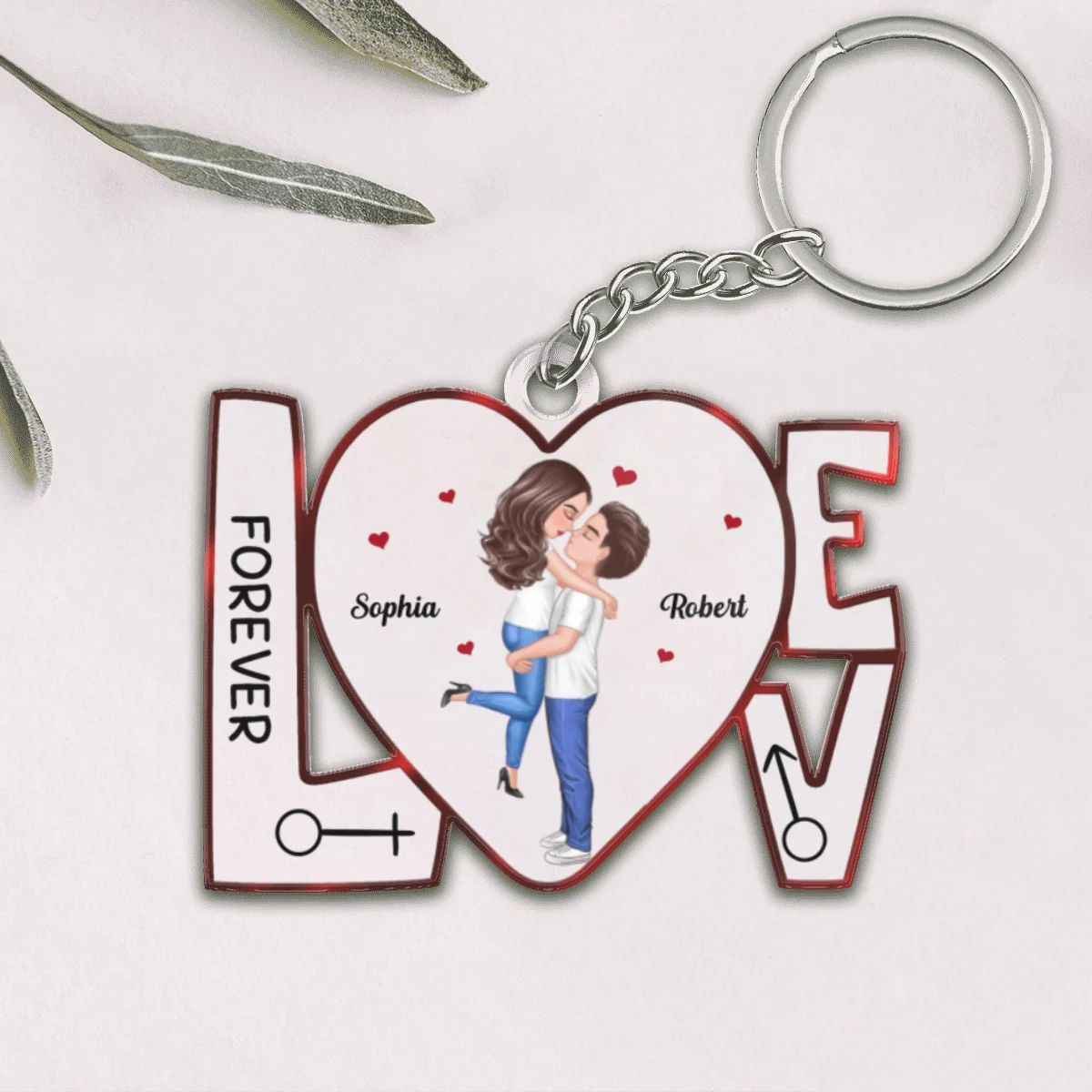 Hugging Kissing Couple In Love Anniversary Gift For Him Gift For Her Personalized Acrylic Keychain - Image 4
