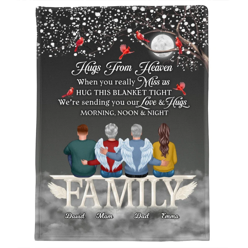 Hugs From Heaven Family Sitting Memorial Personalized Fleece Blanket - Image 5