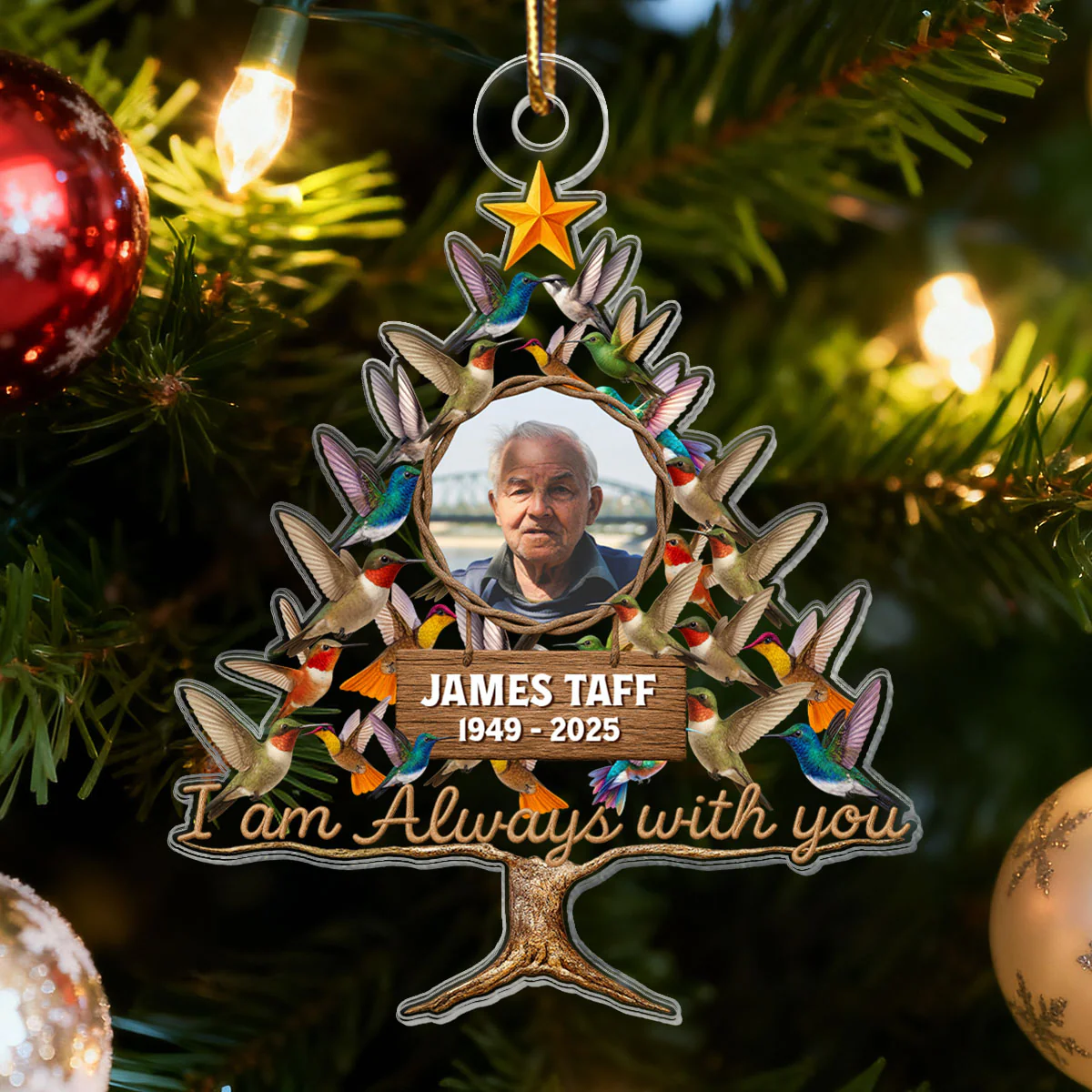 Humming Bird Christmas Tree Custom Photo Memorial - Personalized Acrylic Ornament