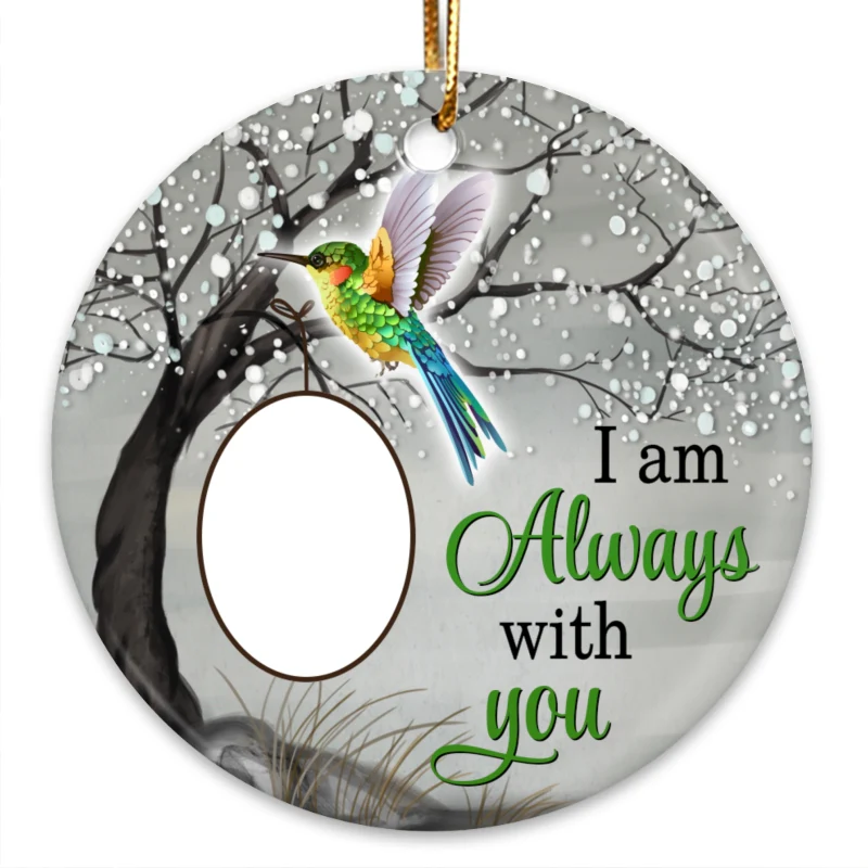 Hummingbird Always With You Blossom Tree Memorial Personalized Circle Ornament - Image 3