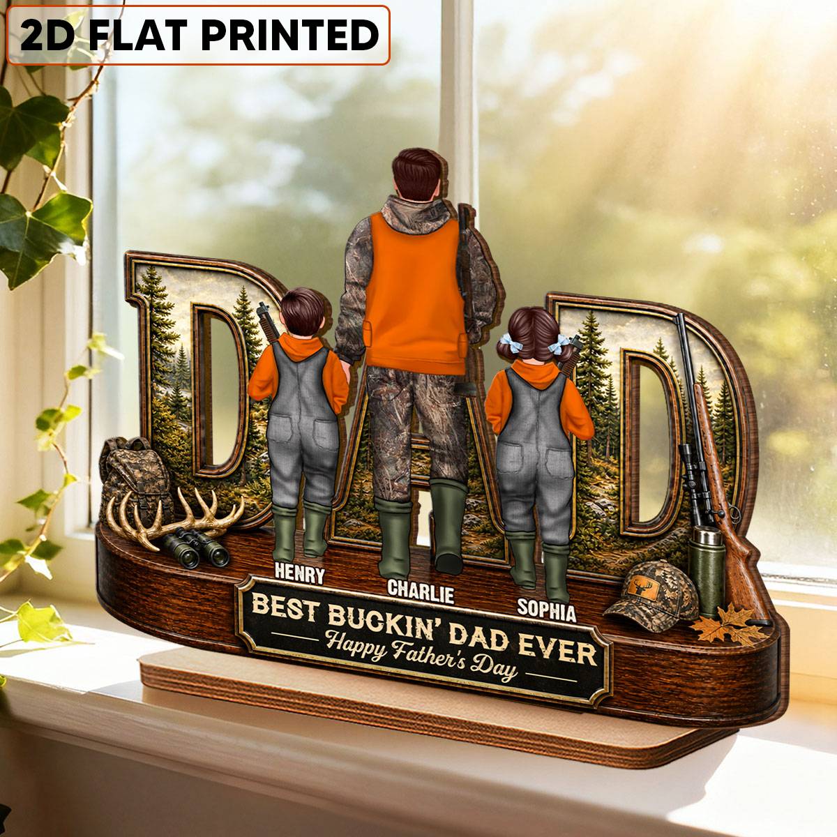 Hunting Dad Best Buckin' Dad Ever - Personalized 2-Layered Wooden Plaque - Unique Gift For Hunting Dad, Husband - Image 2
