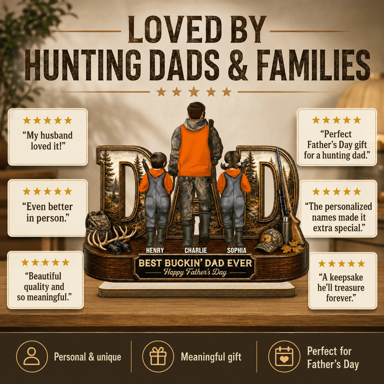 Hunting Dad Best Buckin' Dad Ever - Personalized 2-Layered Wooden Plaque - Unique Gift For Hunting Dad, Husband - Image 4