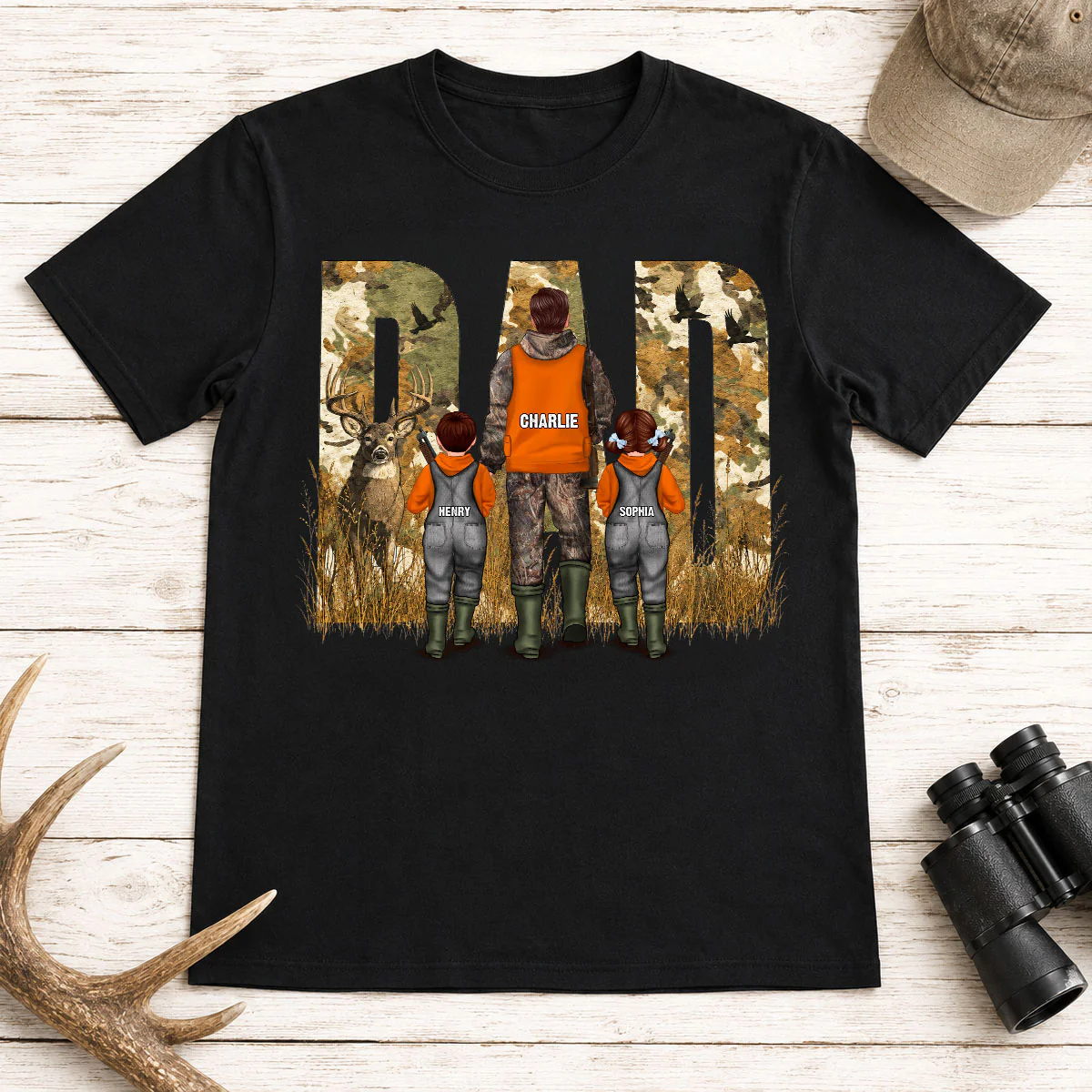 Hunting Dad & Children - Personalized Shirt - Outdoor Father's Day Gift for Dad, Husband - Image 3