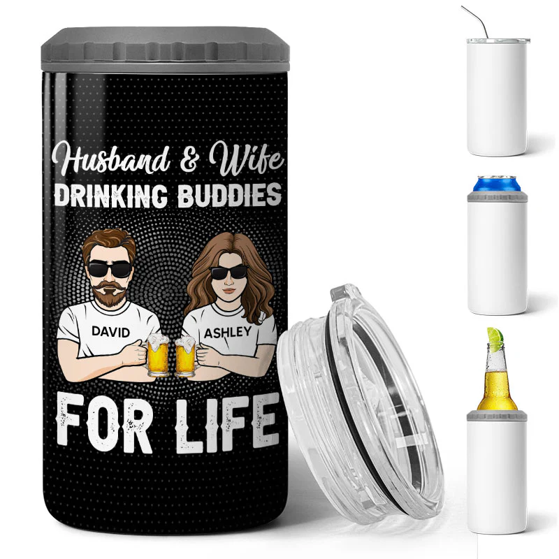 Husband And Wife Drinking Buddies For Life Personalized 4 In 1 Can Cooler - Image 2