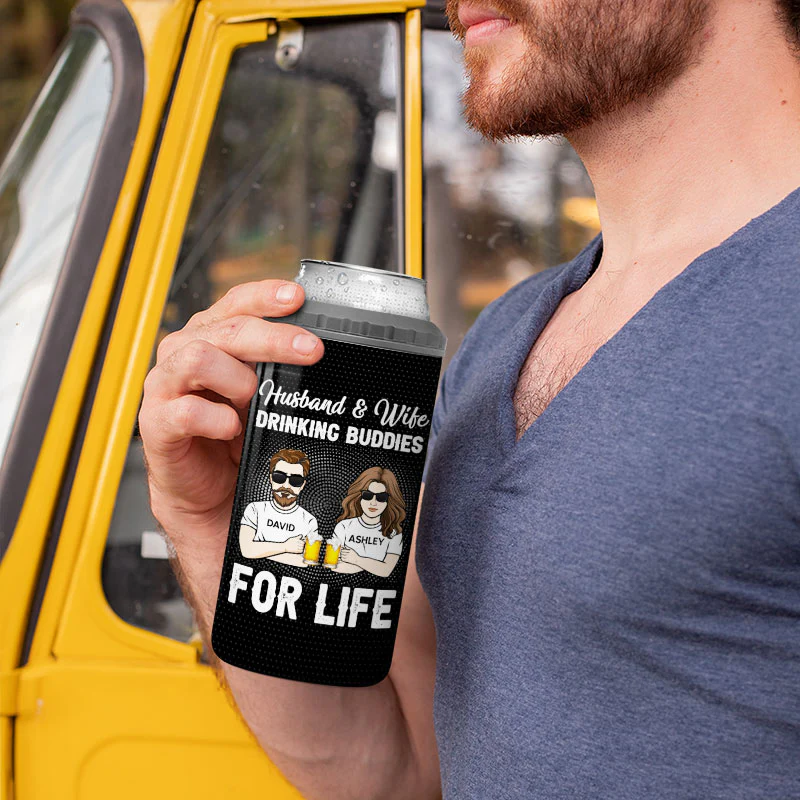 Husband And Wife Drinking Buddies For Life Personalized 4 In 1 Can Cooler - Image 5