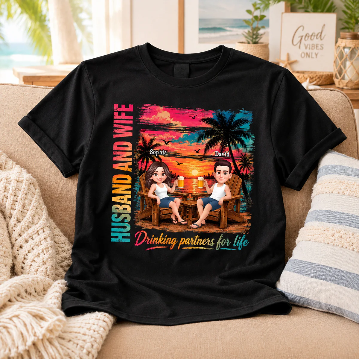 Husband and Wife Drinking Partners for Life - Personalized Shirt - Summer Matching Shirts for Couples