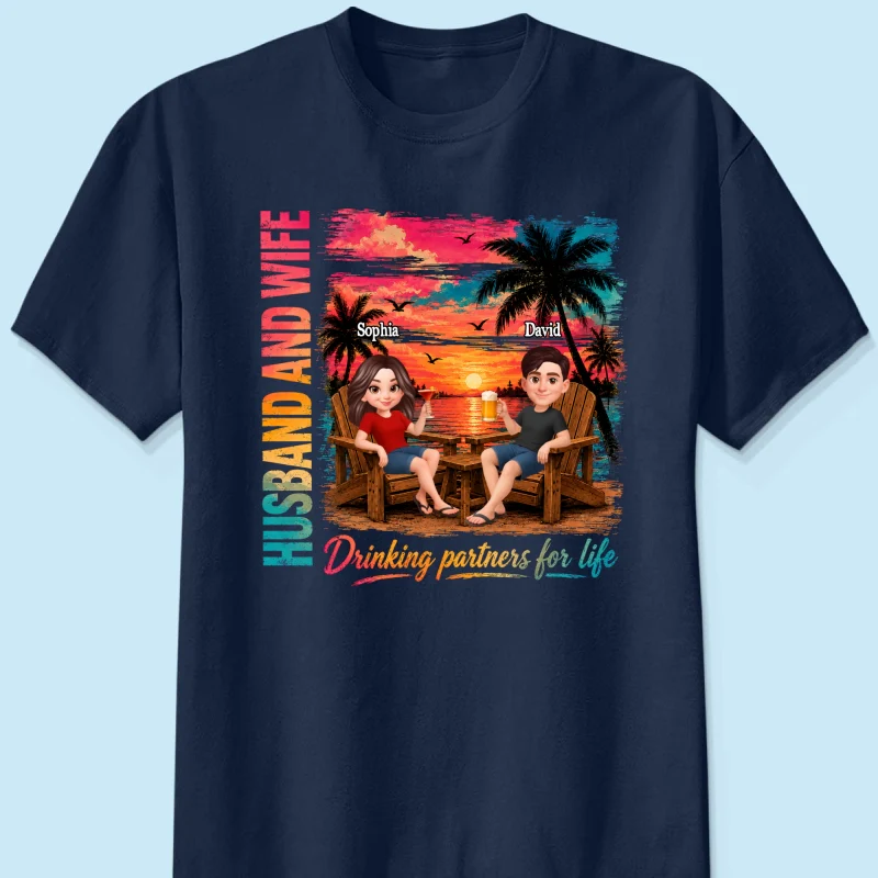 Husband and Wife Drinking Partners for Life - Personalized Shirt - Summer Matching Shirts for Couples - Image 10