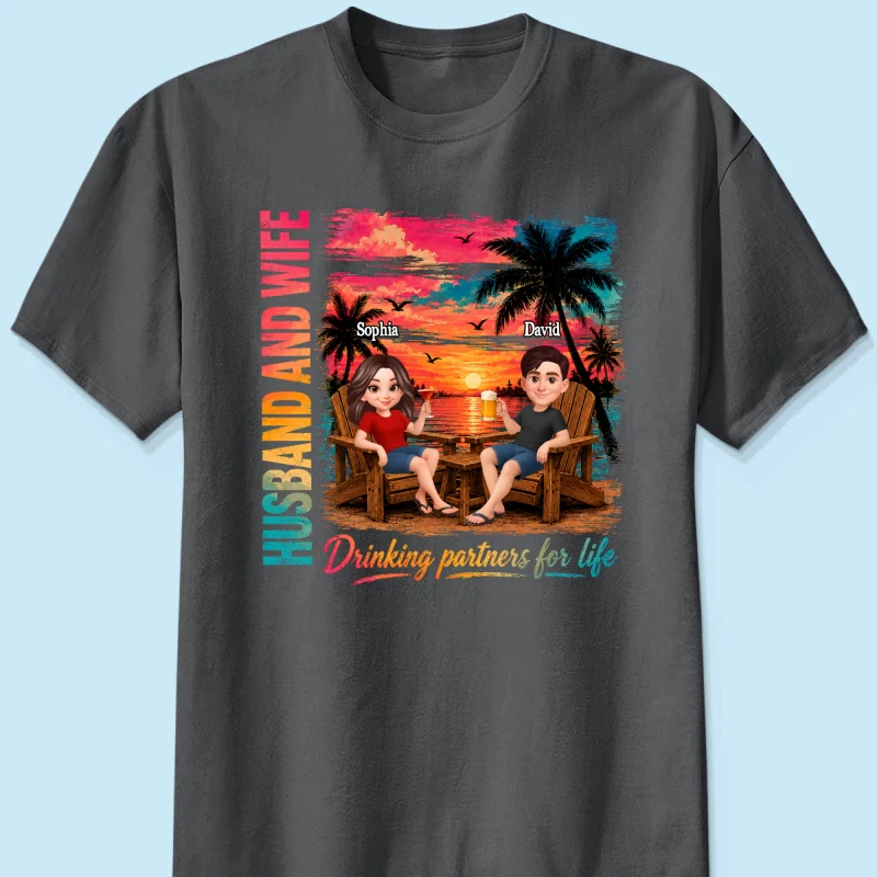 Husband and Wife Drinking Partners for Life - Personalized Shirt - Summer Matching Shirts for Couples - Image 11