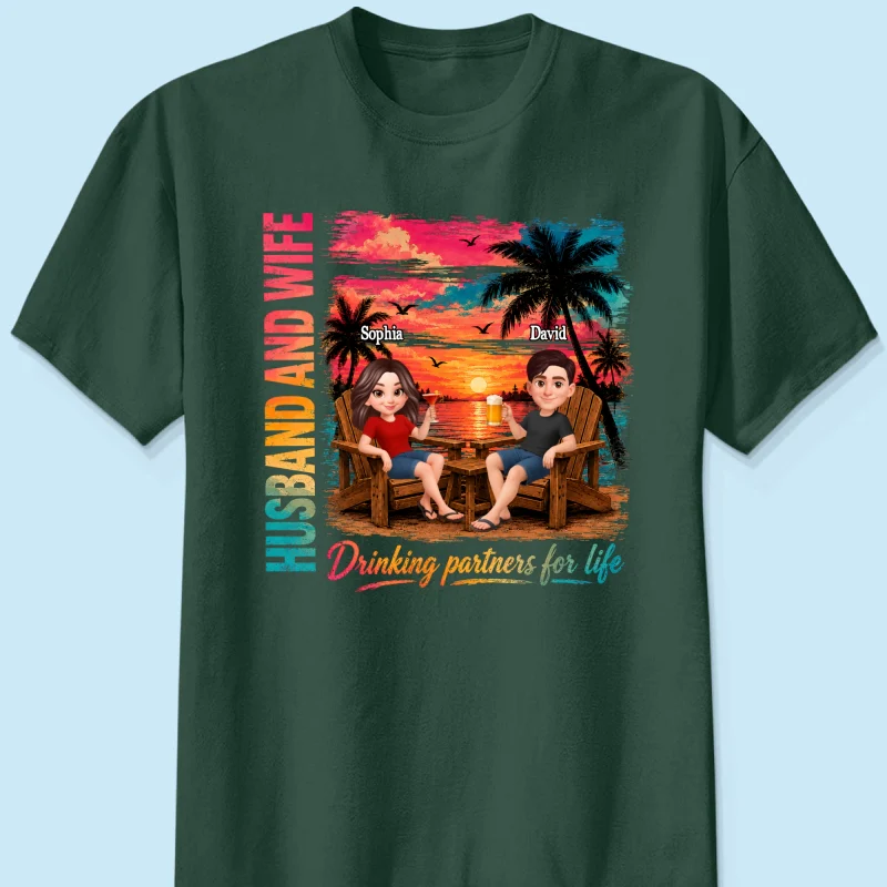 Husband and Wife Drinking Partners for Life - Personalized Shirt - Summer Matching Shirts for Couples - Image 12