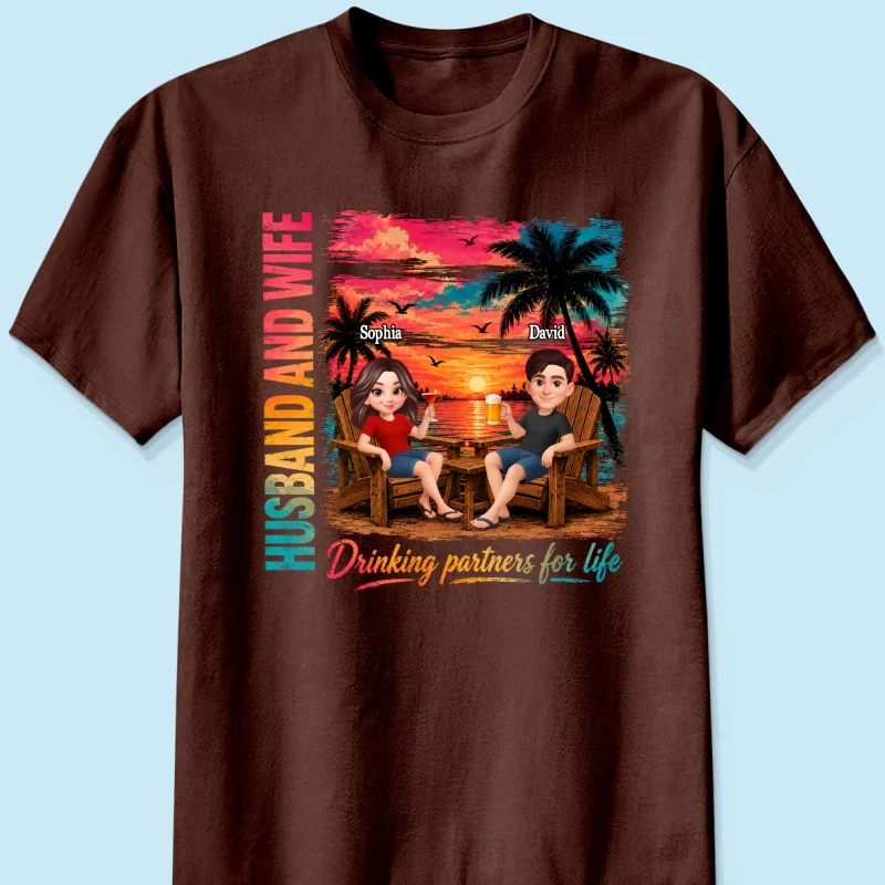 Husband and Wife Drinking Partners for Life - Personalized Shirt - Summer Matching Shirts for Couples - Image 13