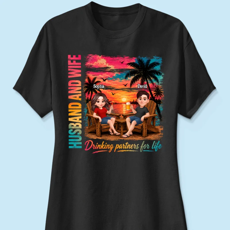Husband and Wife Drinking Partners for Life - Personalized Shirt - Summer Matching Shirts for Couples - Image 14