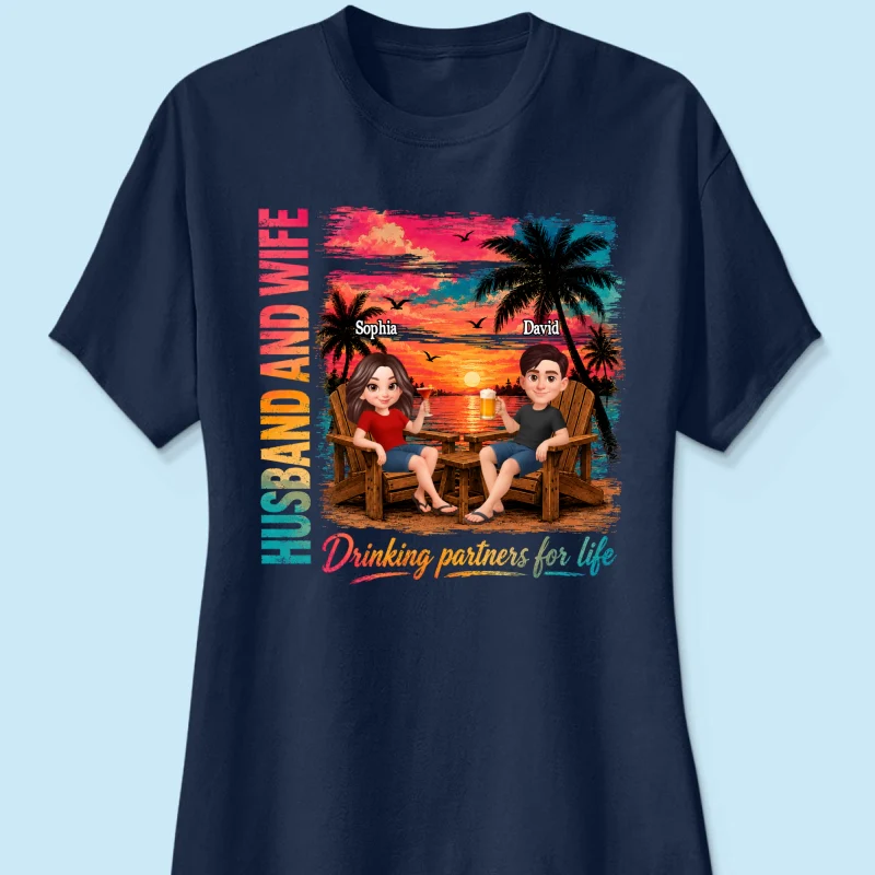 Husband and Wife Drinking Partners for Life - Personalized Shirt - Summer Matching Shirts for Couples - Image 15