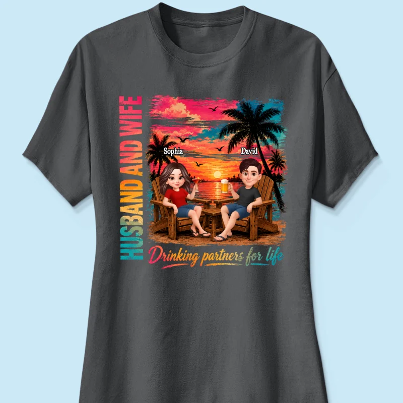 Husband and Wife Drinking Partners for Life - Personalized Shirt - Summer Matching Shirts for Couples - Image 16