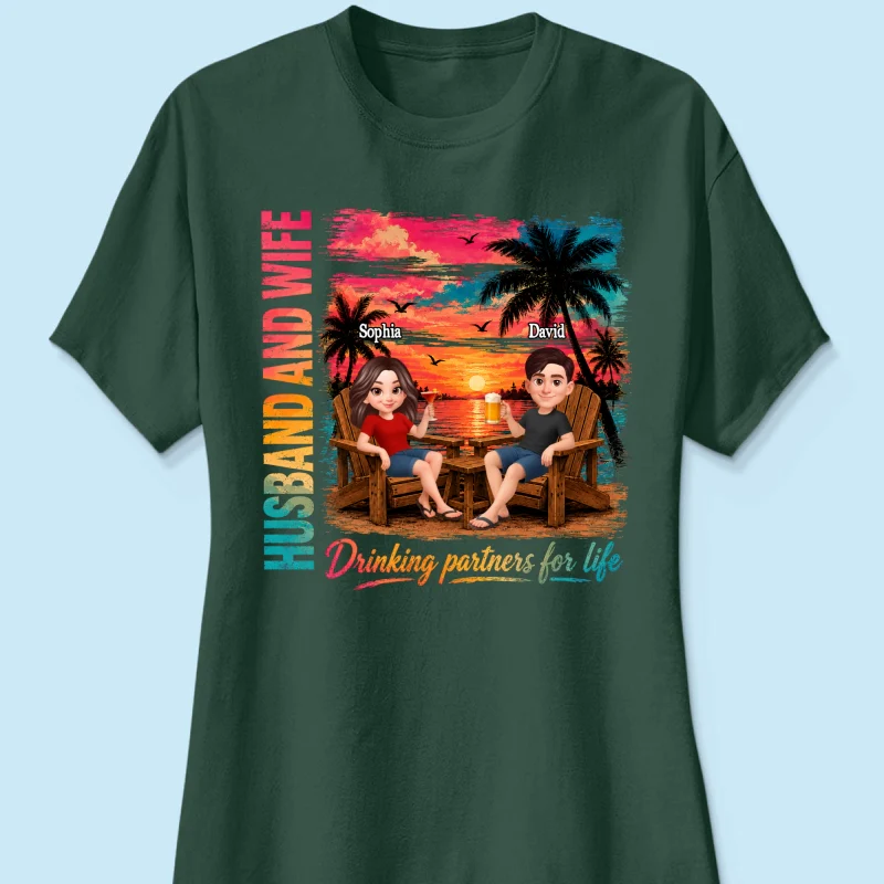 Husband and Wife Drinking Partners for Life - Personalized Shirt - Summer Matching Shirts for Couples - Image 17