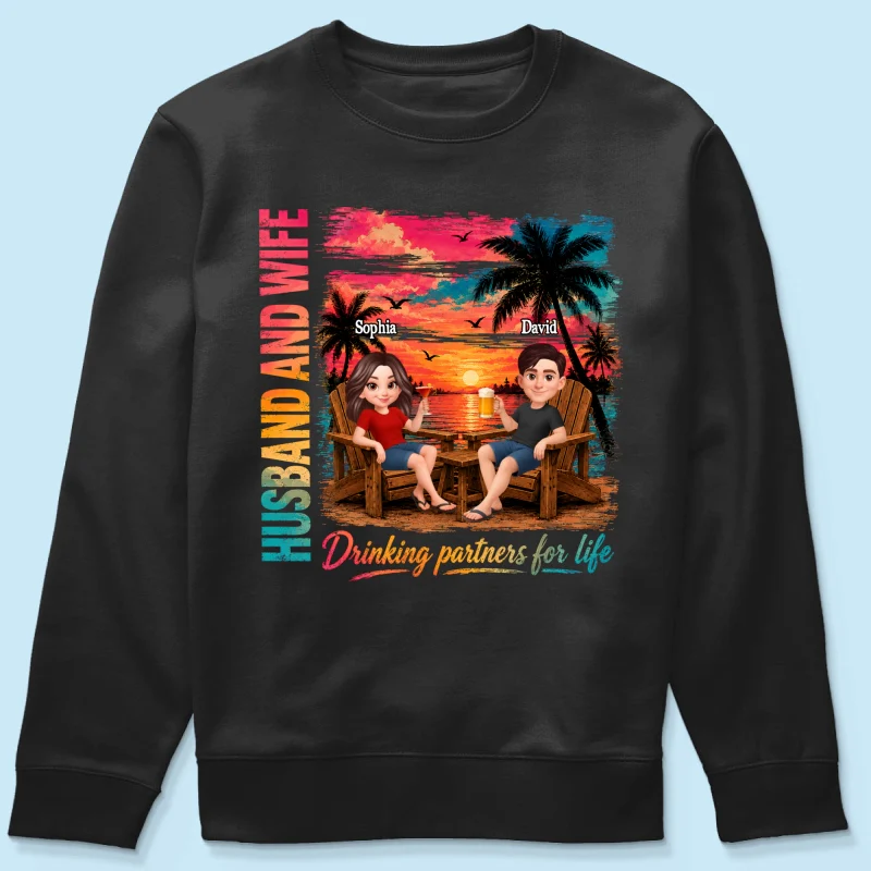 Husband and Wife Drinking Partners for Life - Personalized Shirt - Summer Matching Shirts for Couples - Image 18