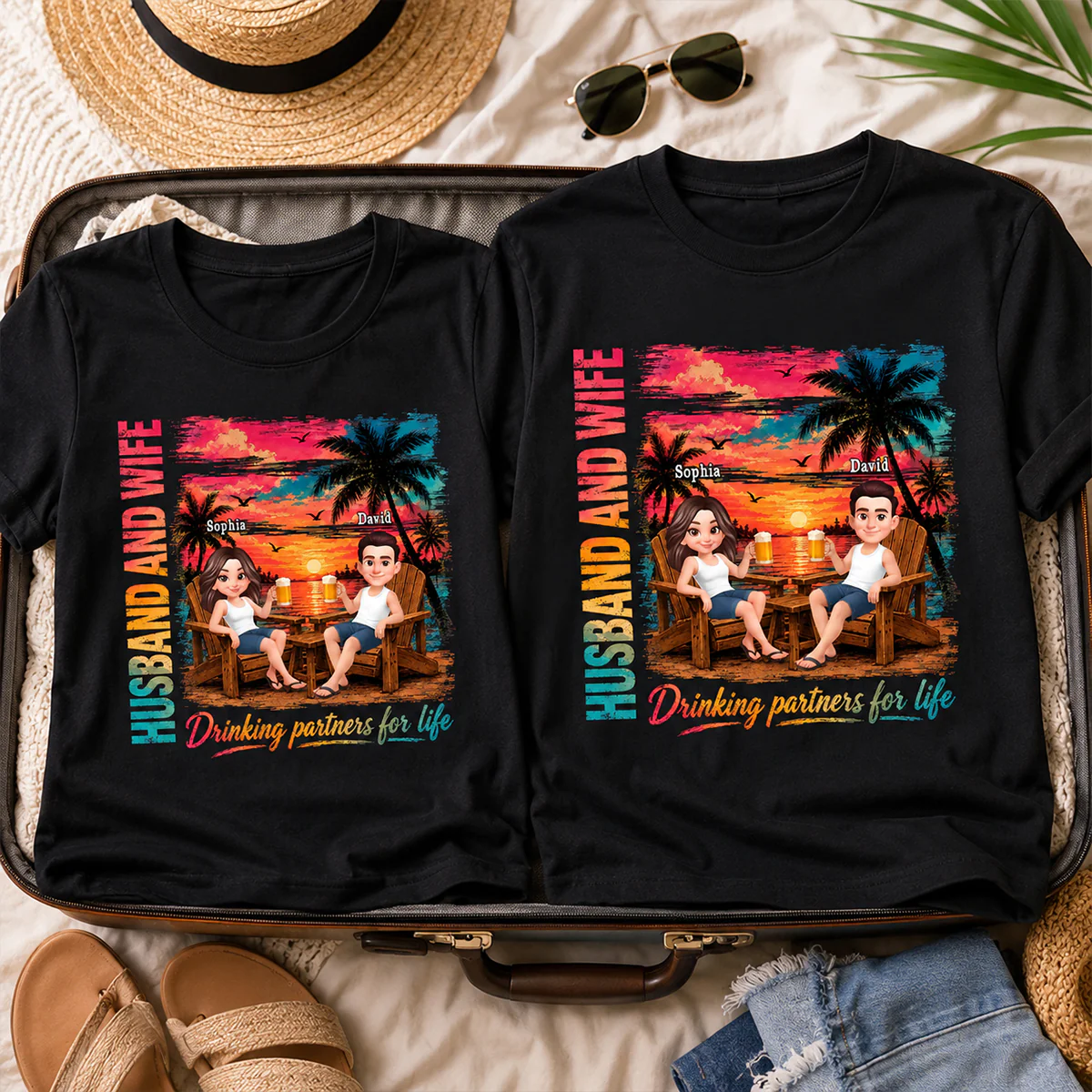Husband and Wife Drinking Partners for Life - Personalized Shirt - Summer Matching Shirts for Couples - Image 4