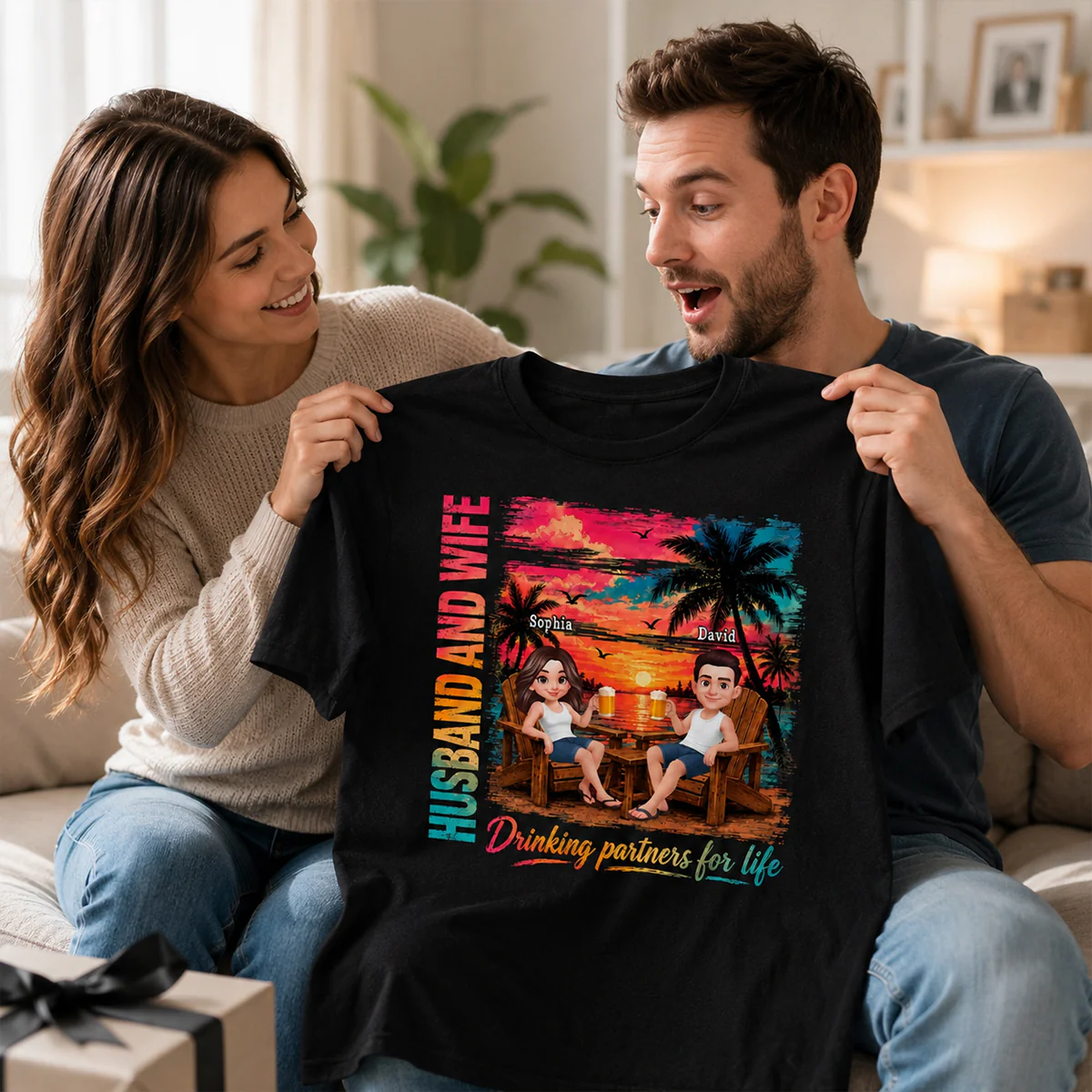 Husband and Wife Drinking Partners for Life - Personalized Shirt - Summer Matching Shirts for Couples - Image 5