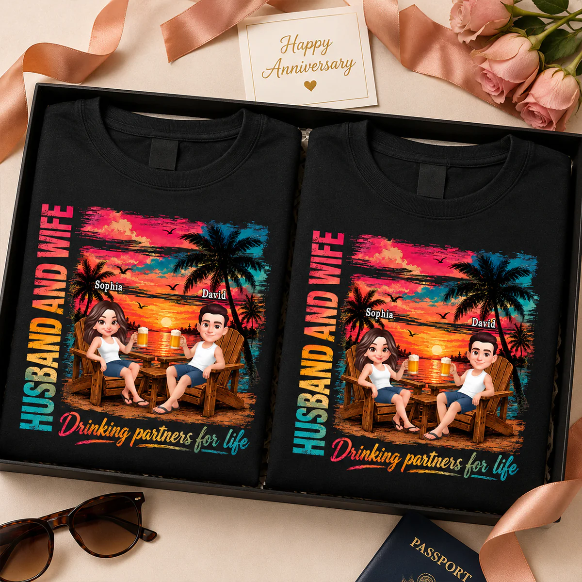 Husband and Wife Drinking Partners for Life - Personalized Shirt - Summer Matching Shirts for Couples - Image 6