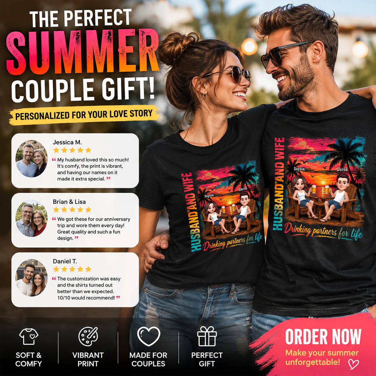 Husband and Wife Drinking Partners for Life - Personalized Shirt - Summer Matching Shirts for Couples - Image 7