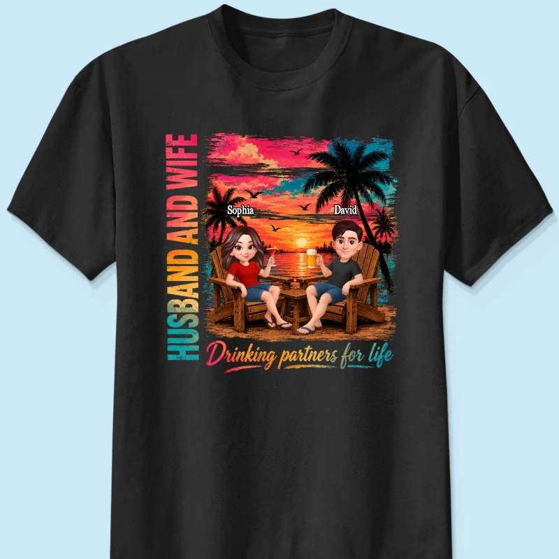Husband and Wife Drinking Partners for Life - Personalized Shirt - Summer Matching Shirts for Couples - Image 9