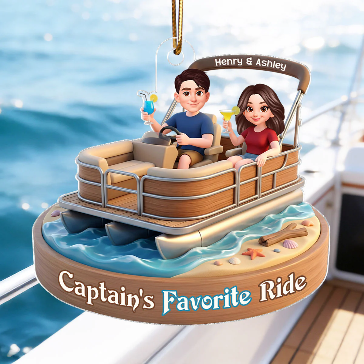 Husband and Wife Pontoon Captain's Favorite Ride - Personalized Acrylic Car Hanger - Gift for him, Gift for her - Image 3