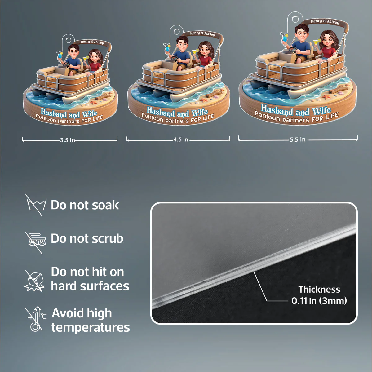 Husband and Wife Pontoon Partners for Life - Personalized Acrylic Car Hanger - Gift for him, Gift for her - Image 7