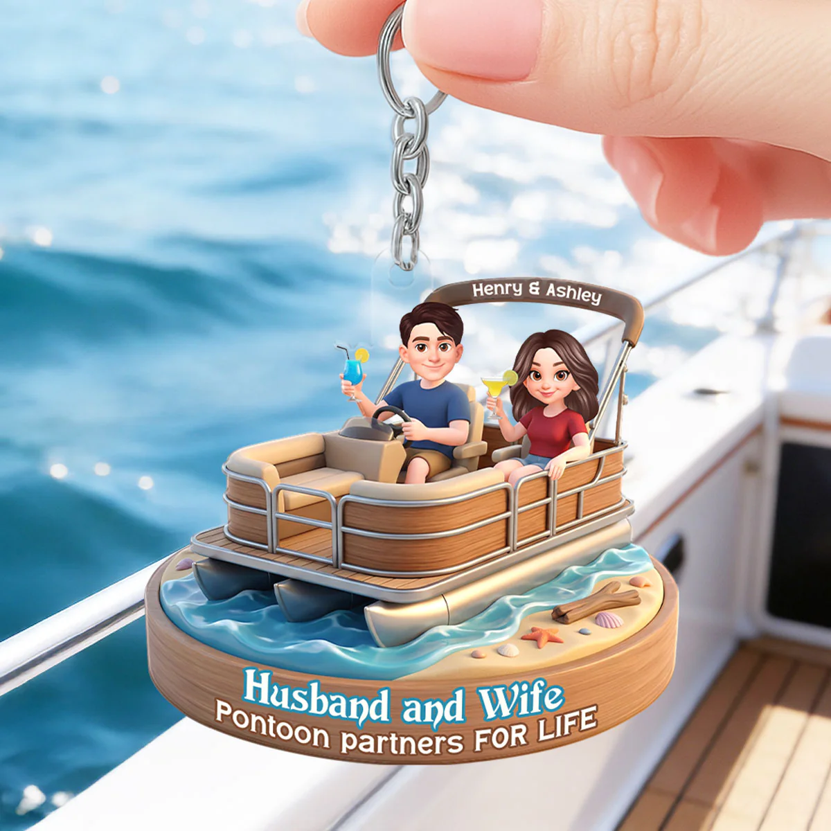 Husband and Wife Pontoon Partners for Life - Personalized Acrylic Keychain - Gift for him, Gift for her - Image 2