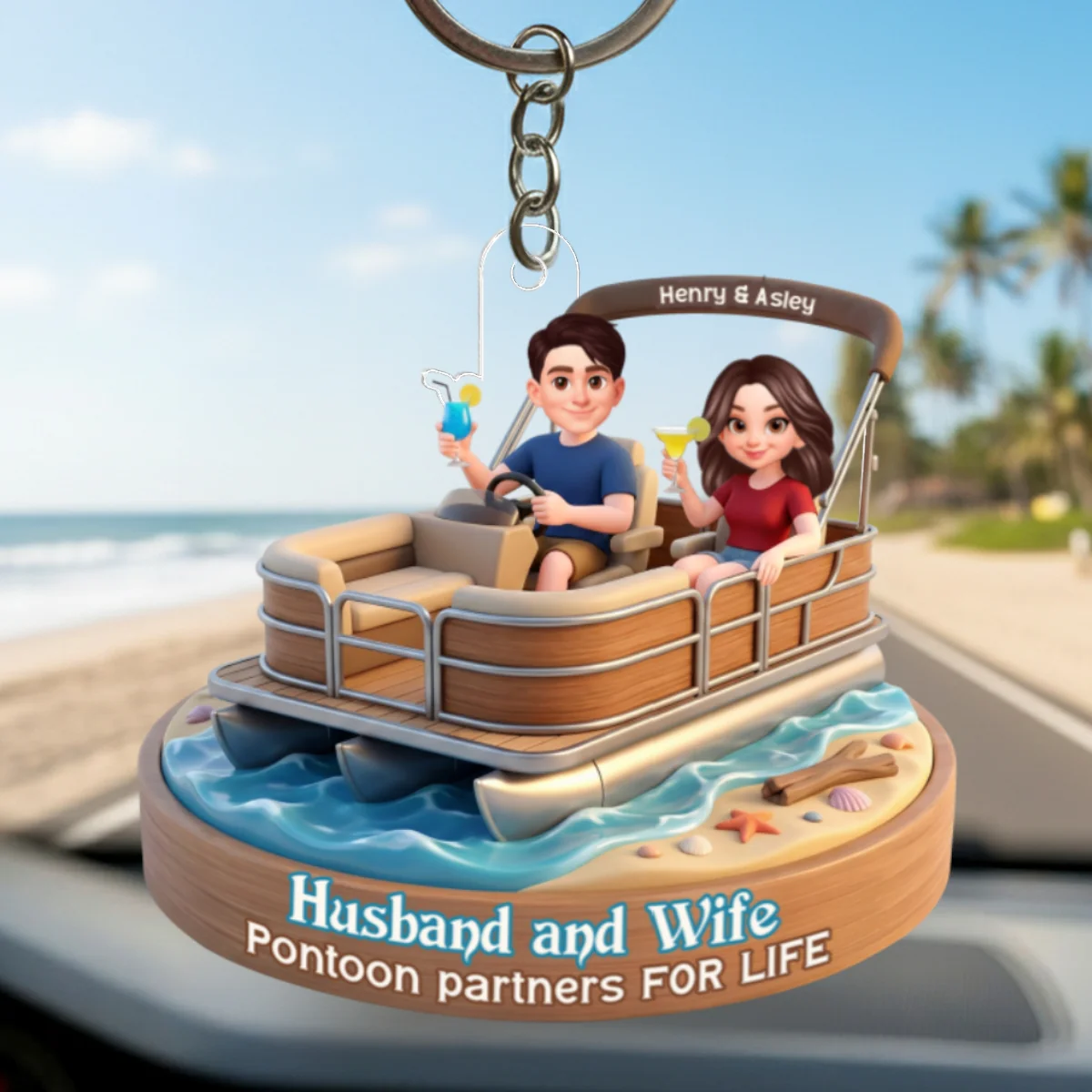Husband and Wife Pontoon Partners for Life - Personalized Acrylic Keychain - Gift for him, Gift for her - Image 8
