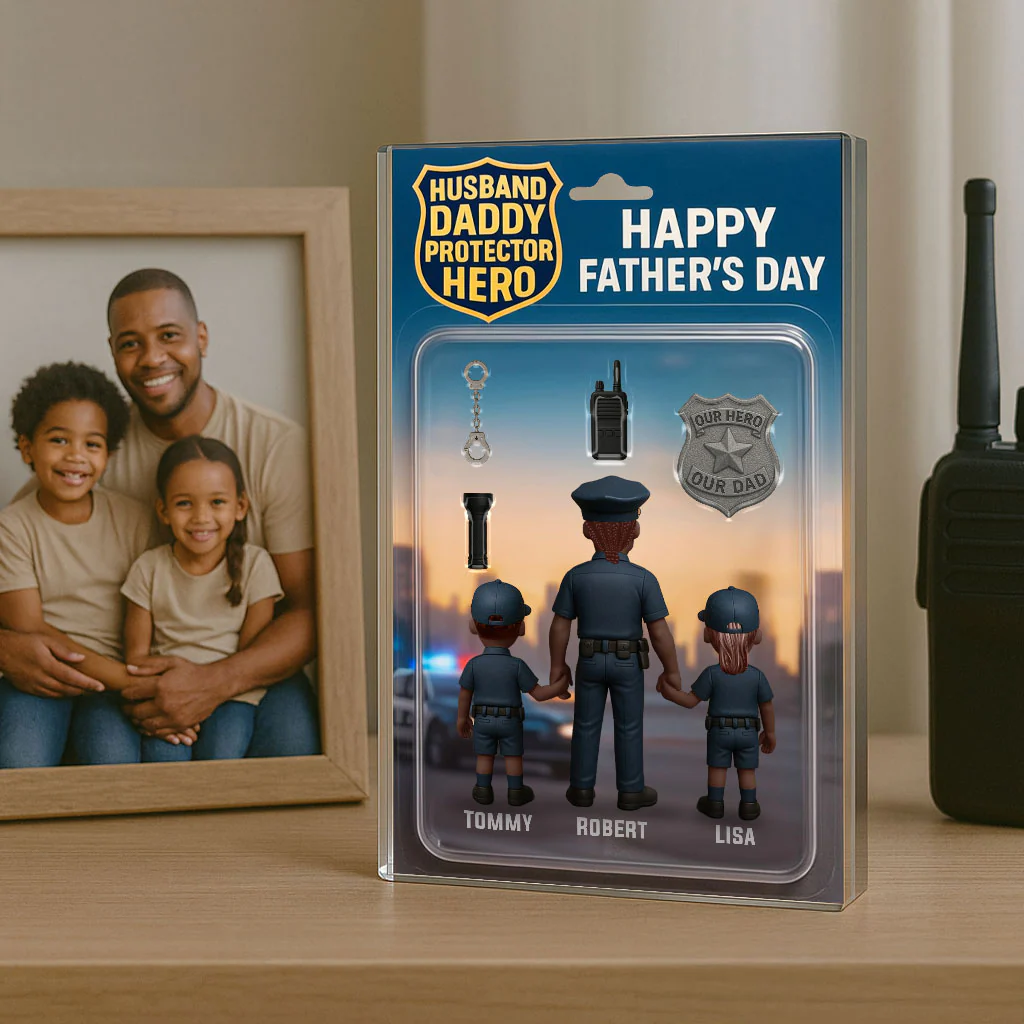 Husband Daddy Protector Hero, Police Custom Figure Personalized Acrylic Block Plaque, Gift for Dad, Gift for Husband - Image 3