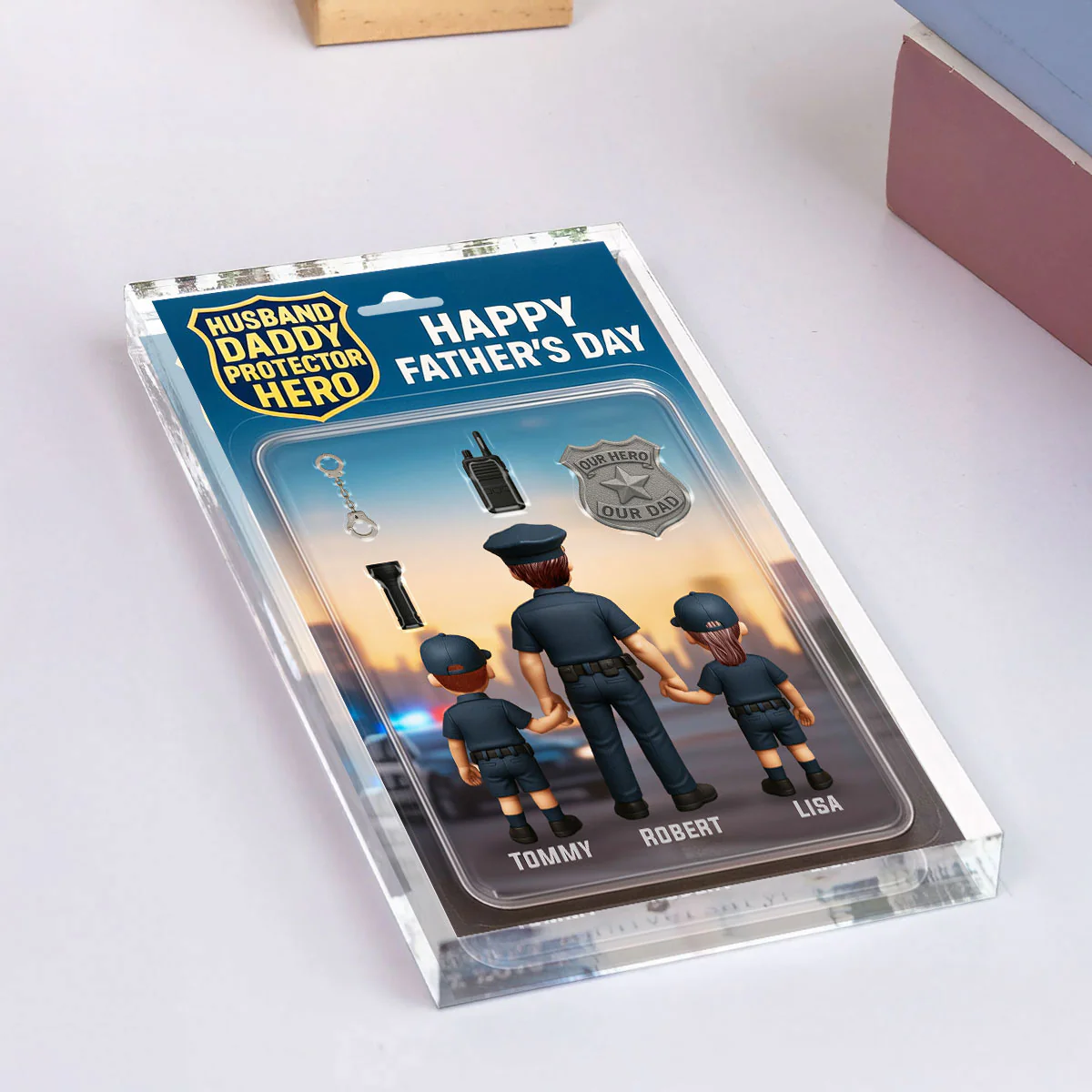 Husband Daddy Protector Hero, Police Custom Figure Personalized Acrylic Block Plaque, Gift for Dad, Gift for Husband - Image 5