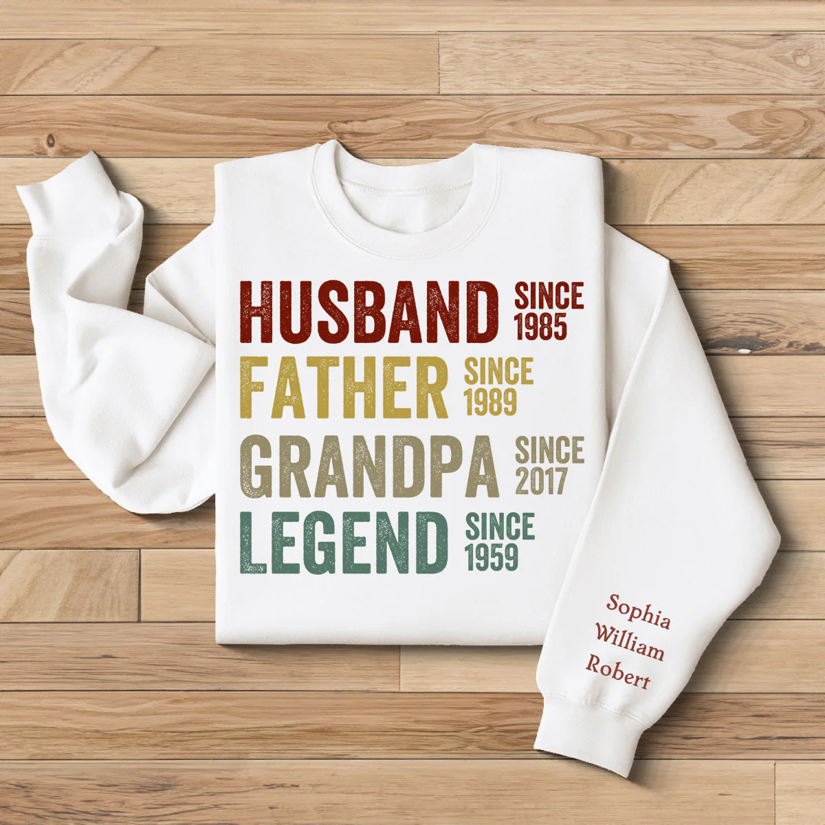 Husband Father Grandpa Legend, Grandfather Custom Dates, Funny Gift For Men Personalized Sleeve Printed Sweatshirt - Image 2