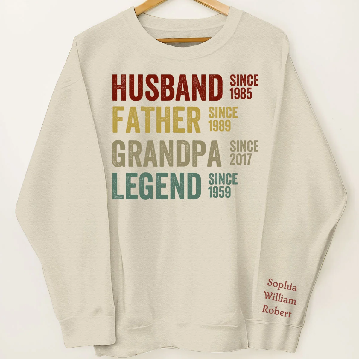 Husband Father Grandpa Legend, Grandfather Custom Dates, Funny Gift For Men Personalized Sleeve Printed Sweatshirt - Image 9