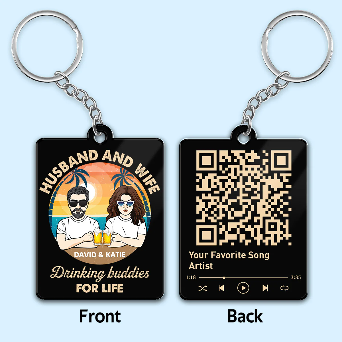 Husband Wife Drinking Buddies Favorite Song Scannable QR Code Personalized Acrylic Keychain
