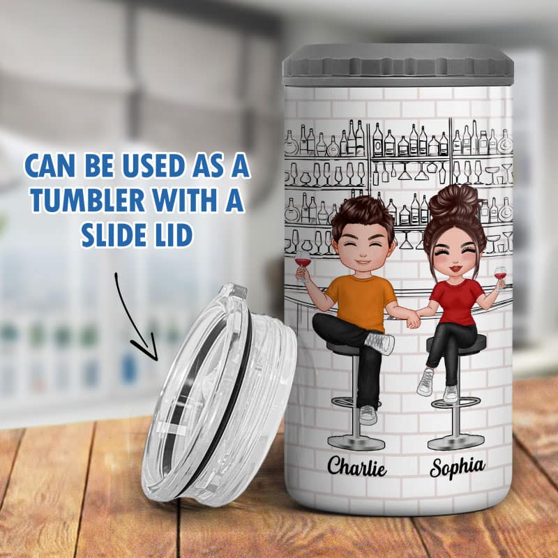 Husband Wife Drinking Buddies Multi Use Tumbler - Personalized 4 In 1 Can Cooler - Christmas Gift For Him For Her - Image 9