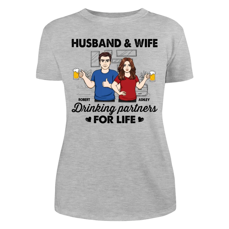 Husband & Wife Drinking Partners For Life Sketch Personalized Shirt - Image 10