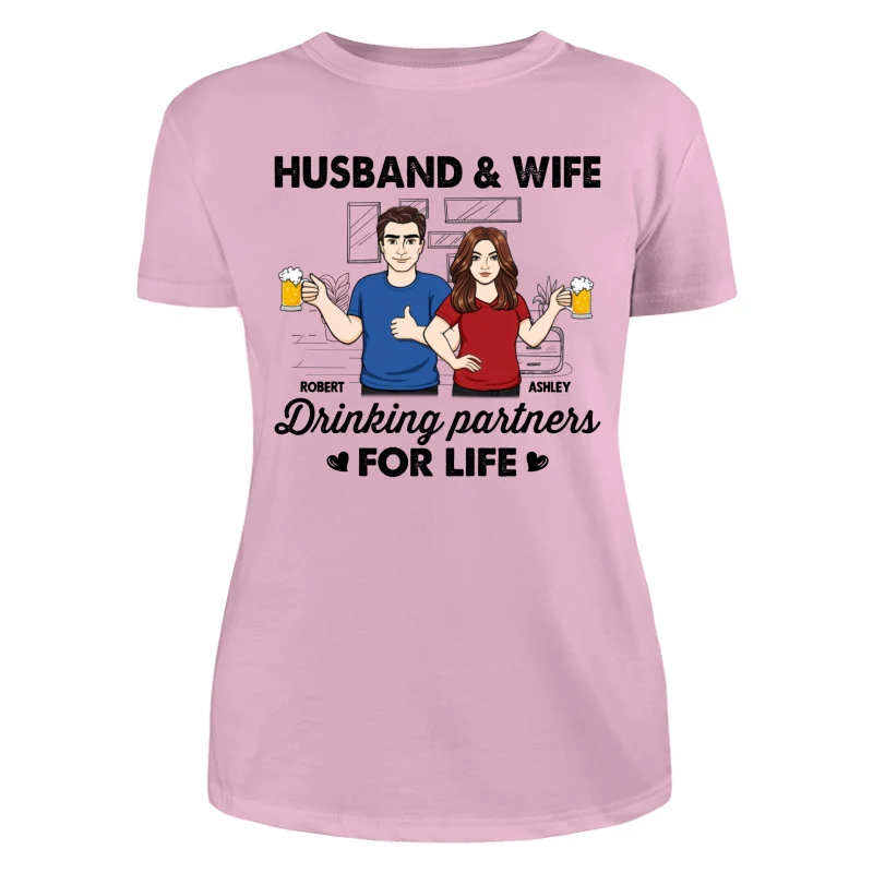 Husband & Wife Drinking Partners For Life Sketch Personalized Shirt - Image 11