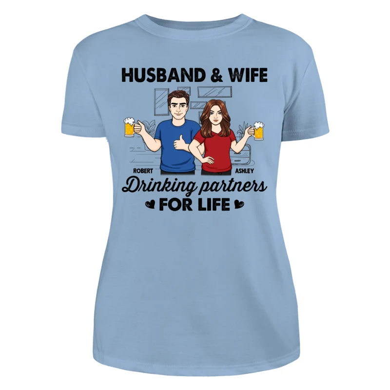 Husband & Wife Drinking Partners For Life Sketch Personalized Shirt - Image 12