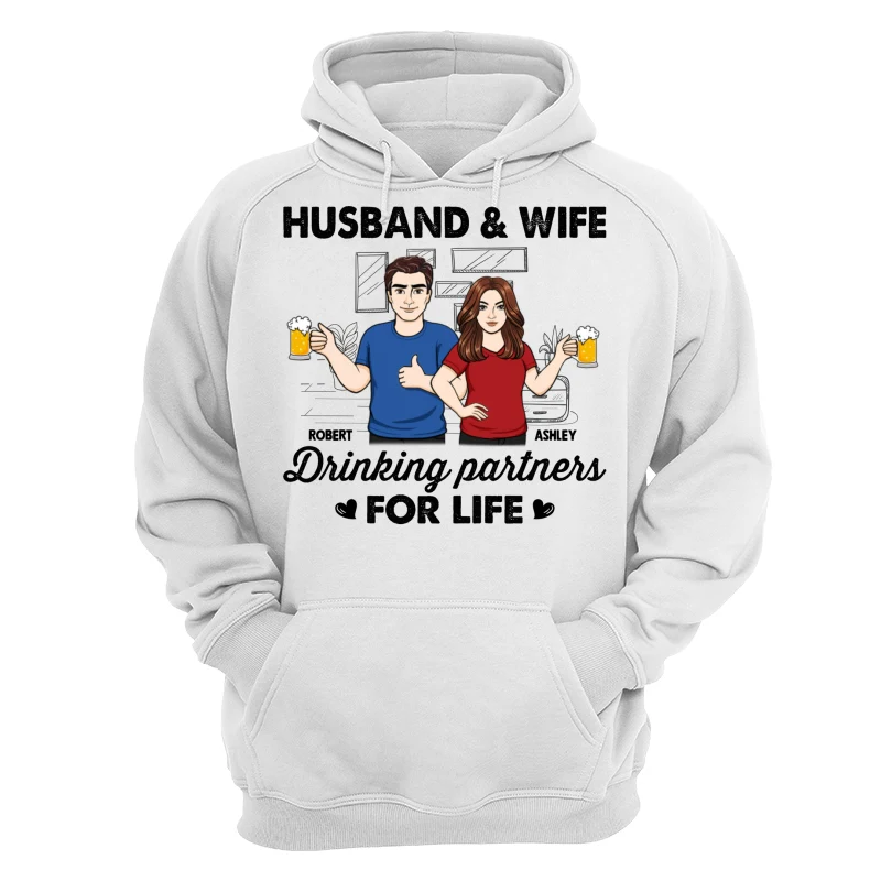 Husband & Wife Drinking Partners For Life Sketch Personalized Shirt - Image 13