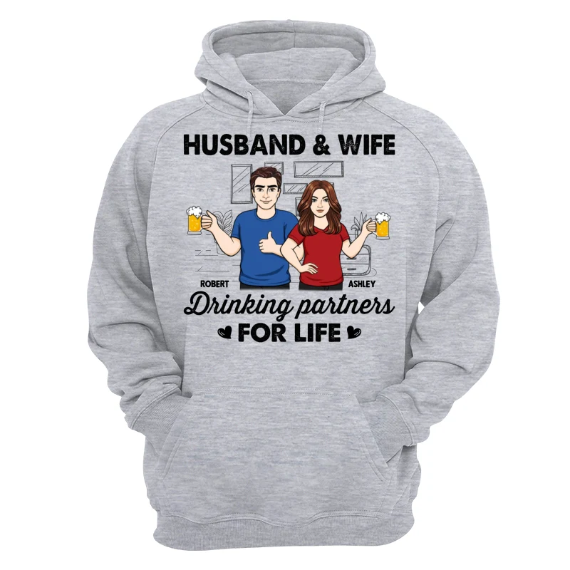 Husband & Wife Drinking Partners For Life Sketch Personalized Shirt - Image 14
