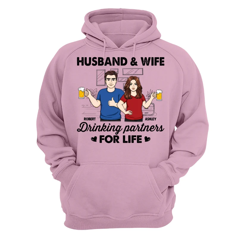 Husband & Wife Drinking Partners For Life Sketch Personalized Shirt - Image 15