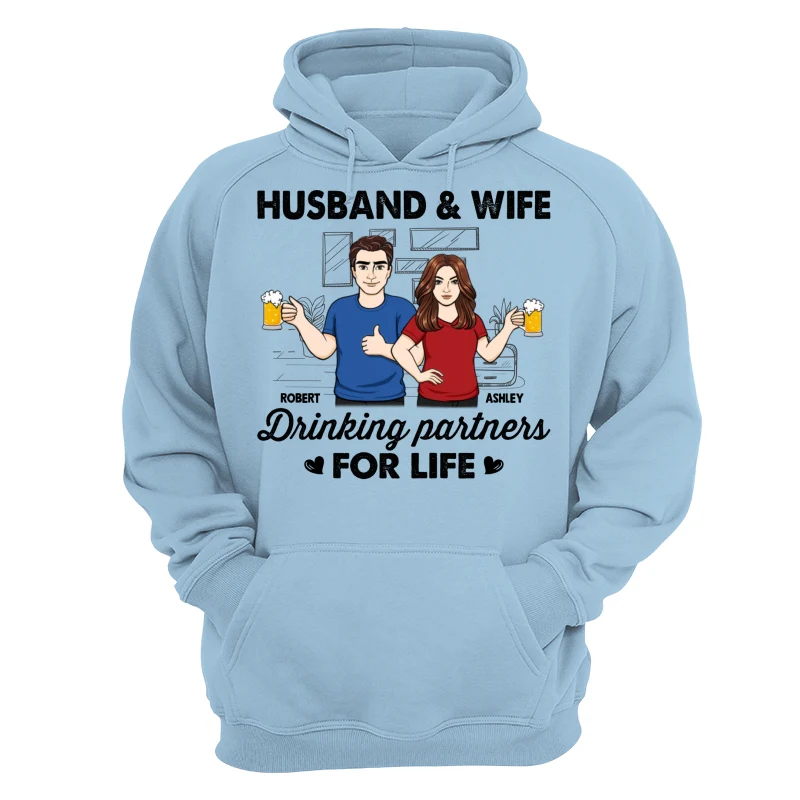 Husband & Wife Drinking Partners For Life Sketch Personalized Shirt - Image 16