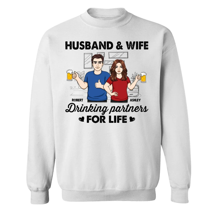 Husband & Wife Drinking Partners For Life Sketch Personalized Shirt - Image 17